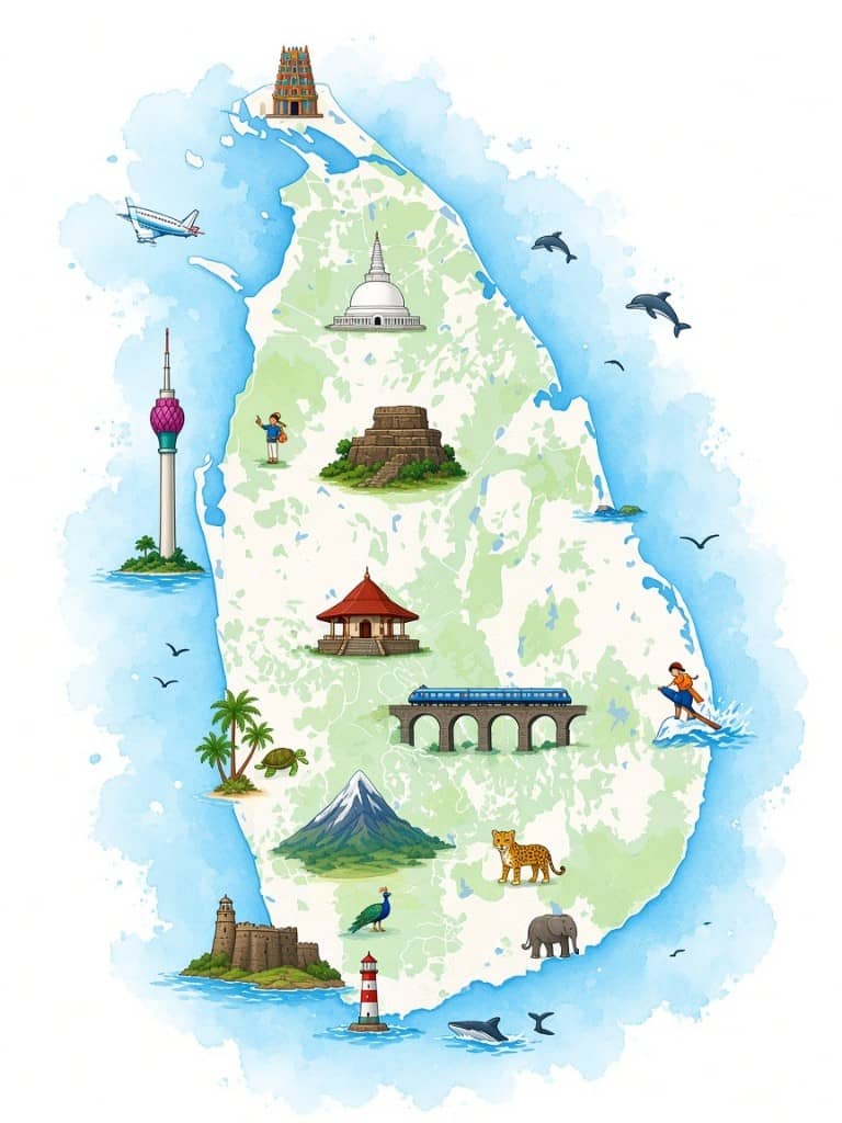 Illustrated map of Sri Lanka